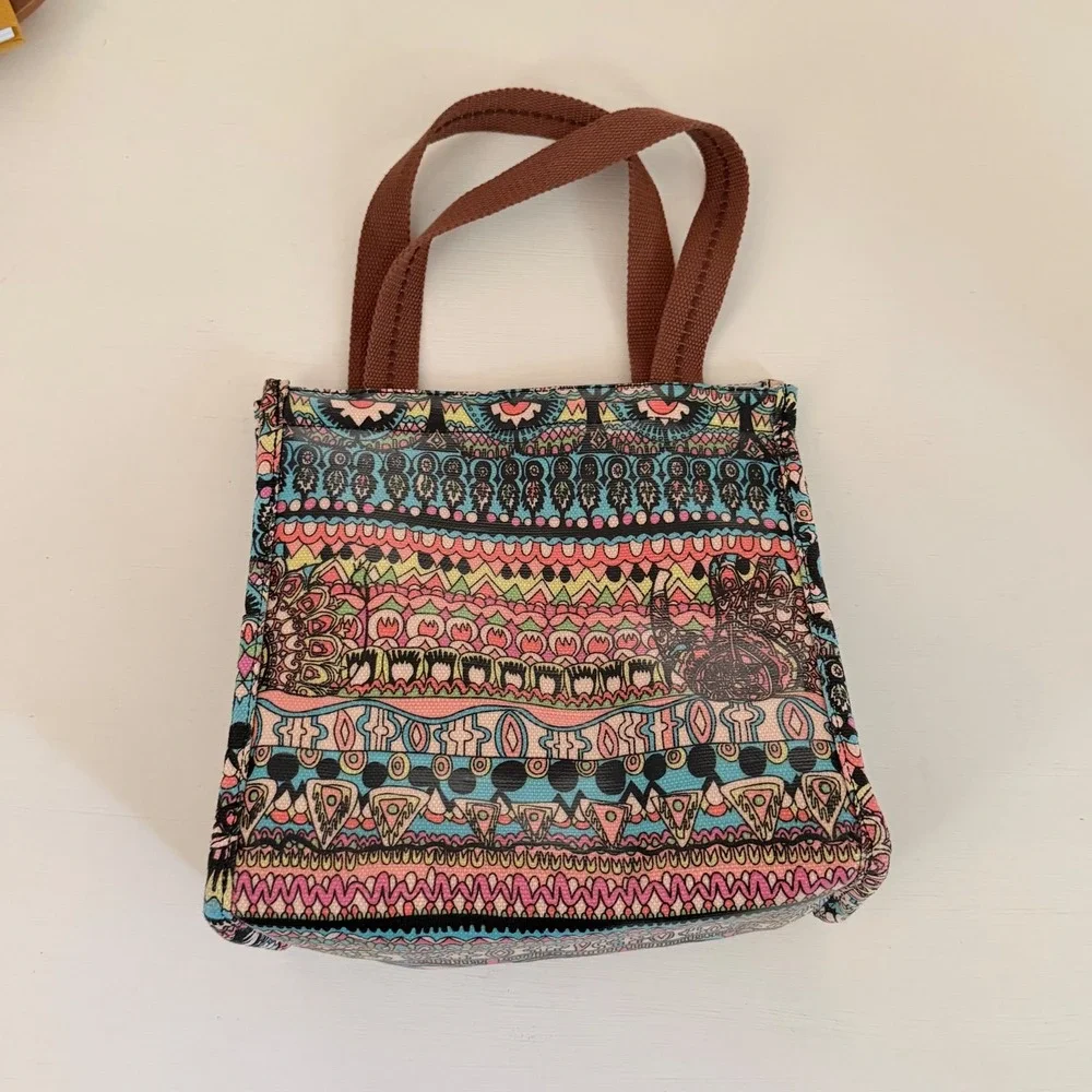 Sakroots Insulated Lunch Bag Boho Artist Print Multi Color Coated Canvas Tote